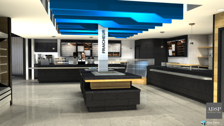 Perspective 3D d'une cafétéria pour ADSP Architecture et Design