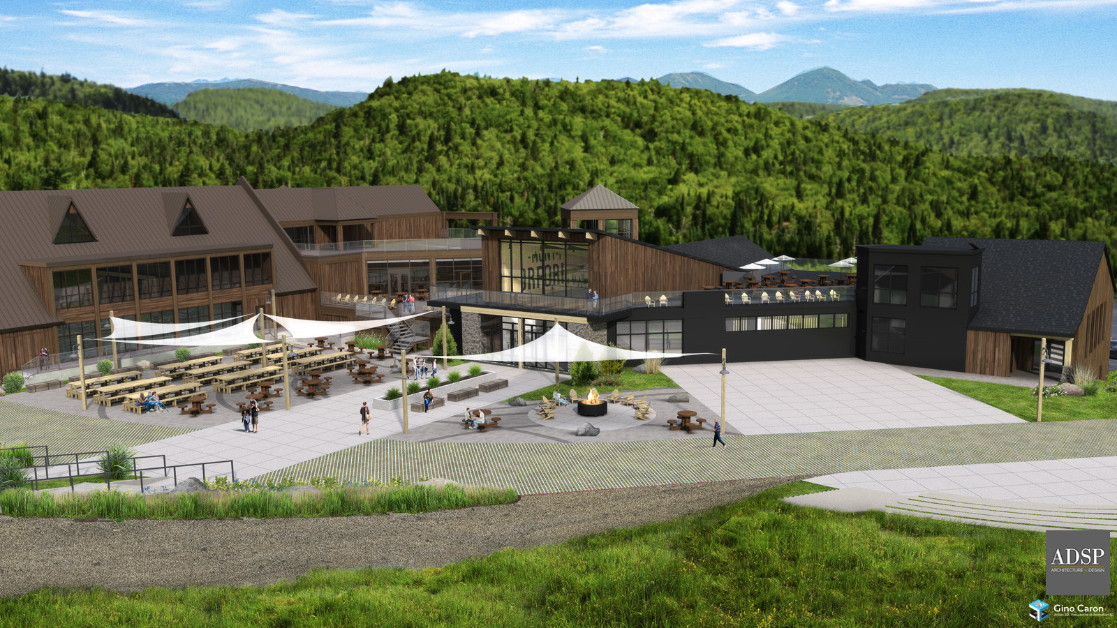 Perspective 3D arrière, chalet de ski Orford