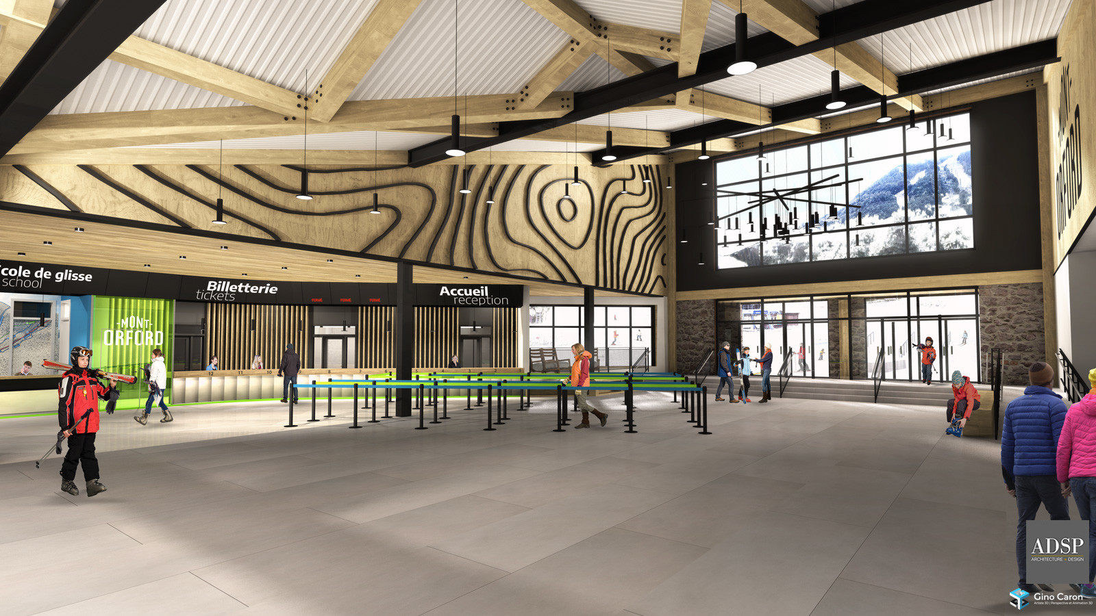 Perspective 3D intérieur, chalet de ski Orford