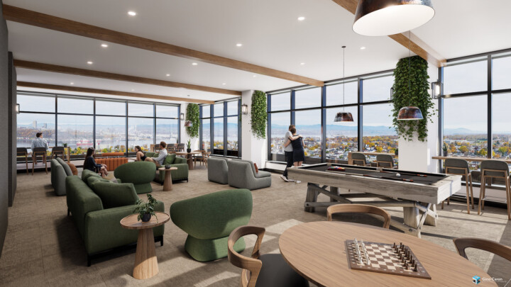 Rendu 3D - Salle commune avec vue